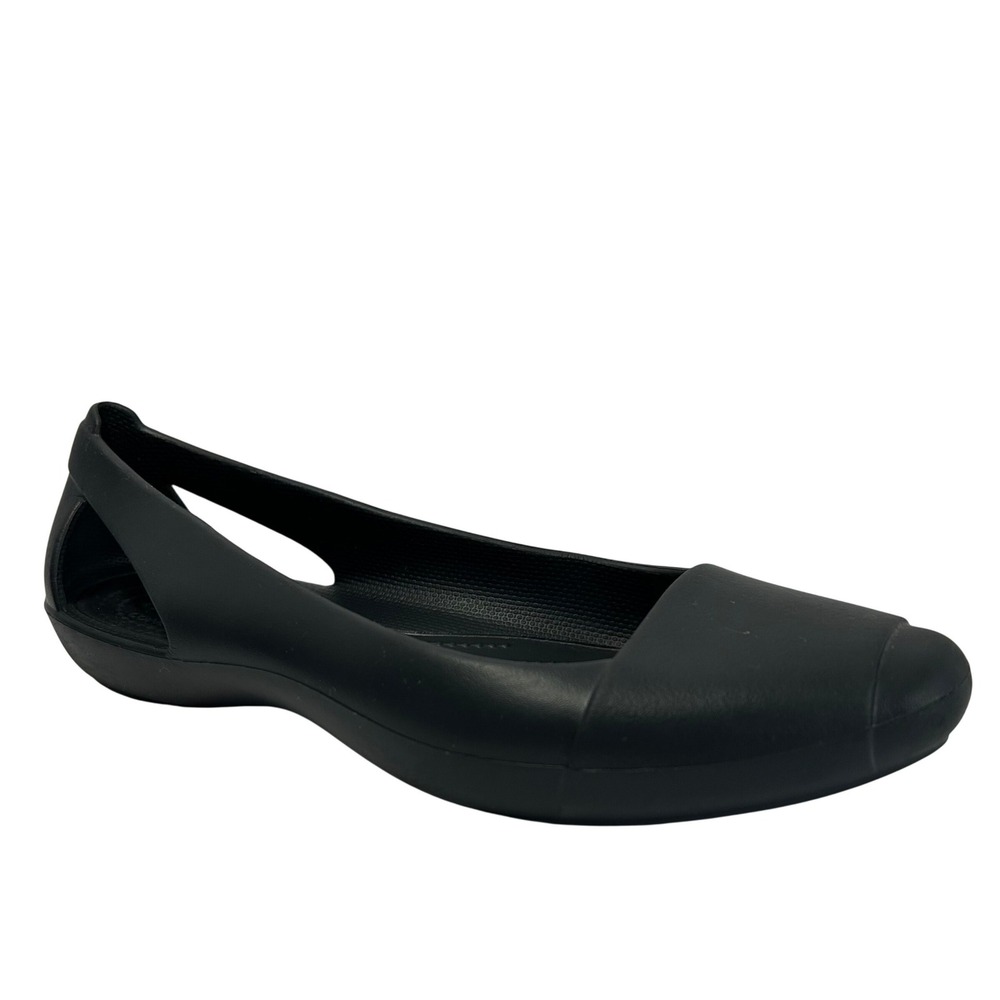 Crocs Sienna Ballet Flats Black Womens 9 Almond Toe Heel Cutout Shoes 202811